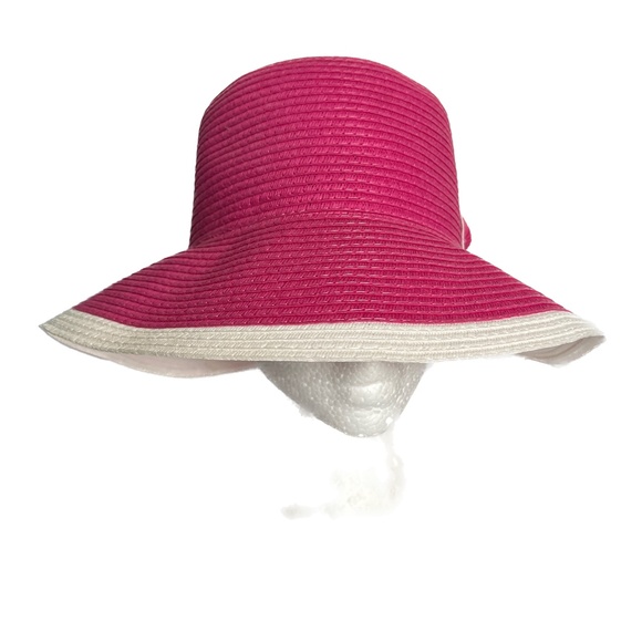 Magid Hats Pink & White Sun Hat With Large Bow One Size Wide Brim Bucket - Picture 3 of 7